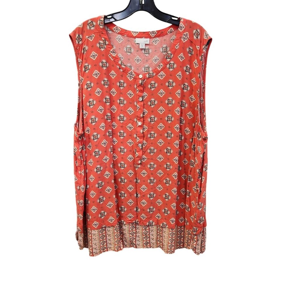 J. Jill Womens 4X Orange Printed Rayon Sleeveless Tunic Top Pleated Hem.3692